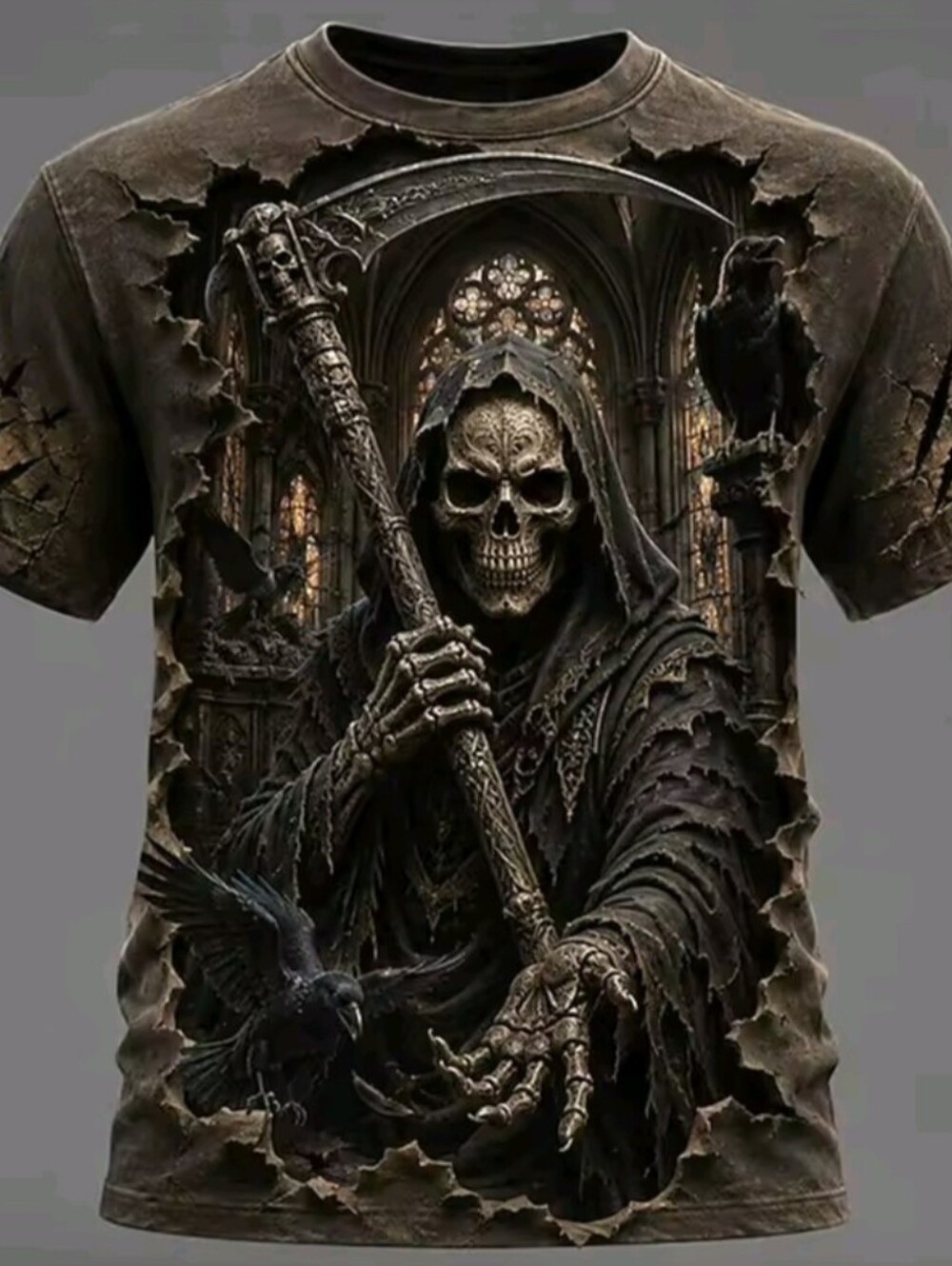 Men's Skull Printed Horror Theme Fashionable Crew Neck T Shirt